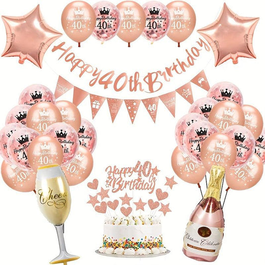 40th Birthday Decoration Rose Golden Balloon Confetti Set