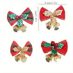 Christmas Ribbon Bows With Iron Bells Xmas Decoration
