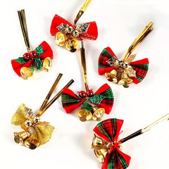 6pcs Christmas Bow And Bells Ornament DIY Christmas Tree Hanging Pendant