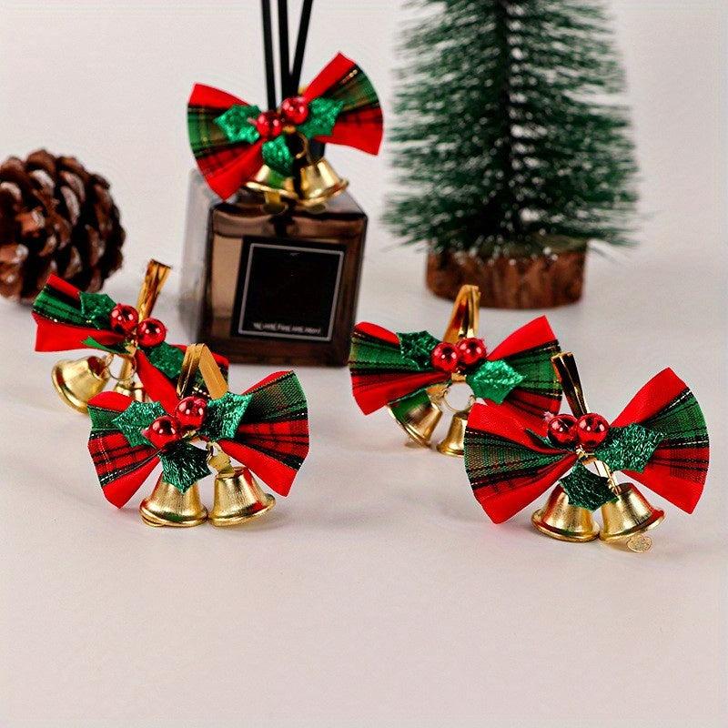 6pcs Christmas Bow And Bells Ornament DIY Christmas Tree Hanging Pendant