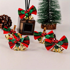6pcs Christmas Bow And Bells Ornament DIY Christmas Tree Hanging Pendant