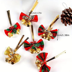 6pcs Christmas Bow And Bells Ornament DIY Christmas Tree Hanging Pendant
