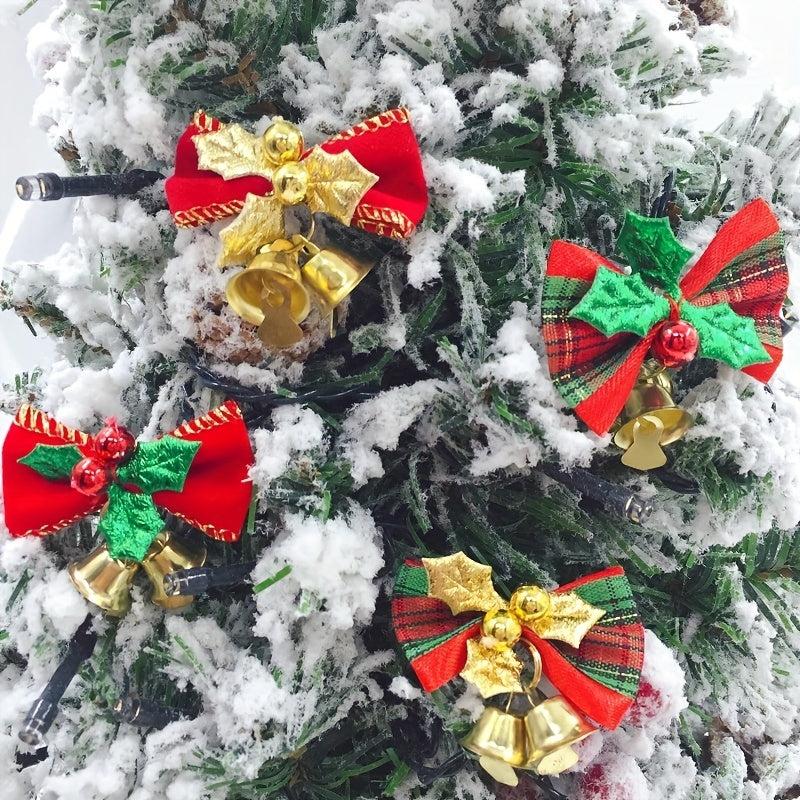 6pcs Christmas Bow And Bells Ornament DIY Christmas Tree Hanging Pendant