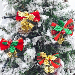 6pcs Christmas Bow And Bells Ornament DIY Christmas Tree Hanging Pendant