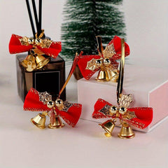 6pcs Christmas Bow And Bells Ornament DIY Christmas Tree Hanging Pendant