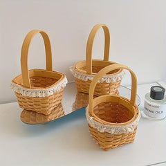 Hand Woven Basket Wooden Chip Hand Basket Wedding Decoration