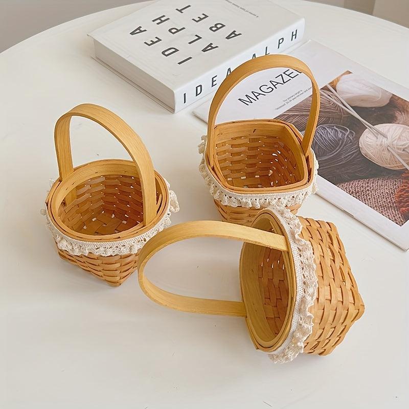 Hand Woven Basket Wooden Chip Hand Basket Wedding Decoration