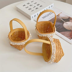 Hand Woven Basket Wooden Chip Hand Basket Wedding Decoration