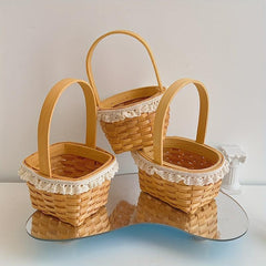 Hand Woven Basket Wooden Chip Hand Basket Wedding Decoration
