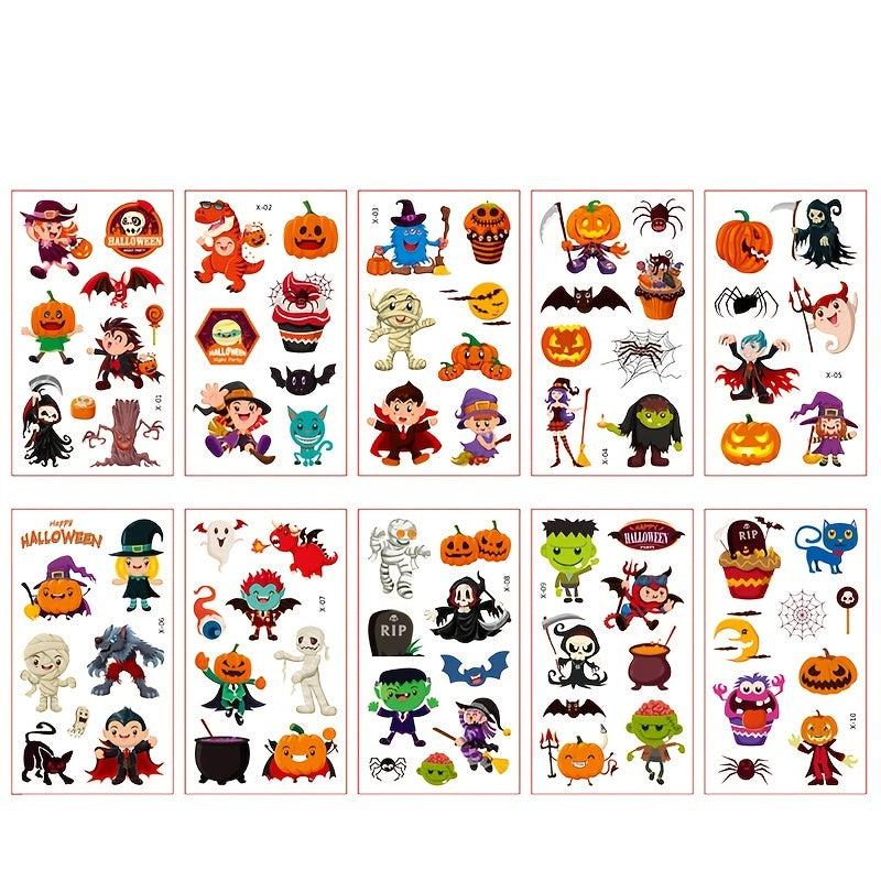 30pcs Kids Halloween Tattoo Stickers, Funny Temporary Cartoon Tattoos