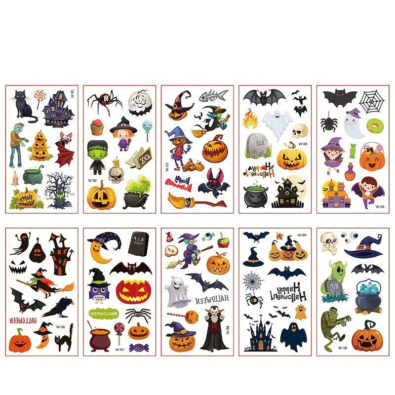 30pcs Kids Halloween Tattoo Stickers, Funny Temporary Cartoon Tattoos