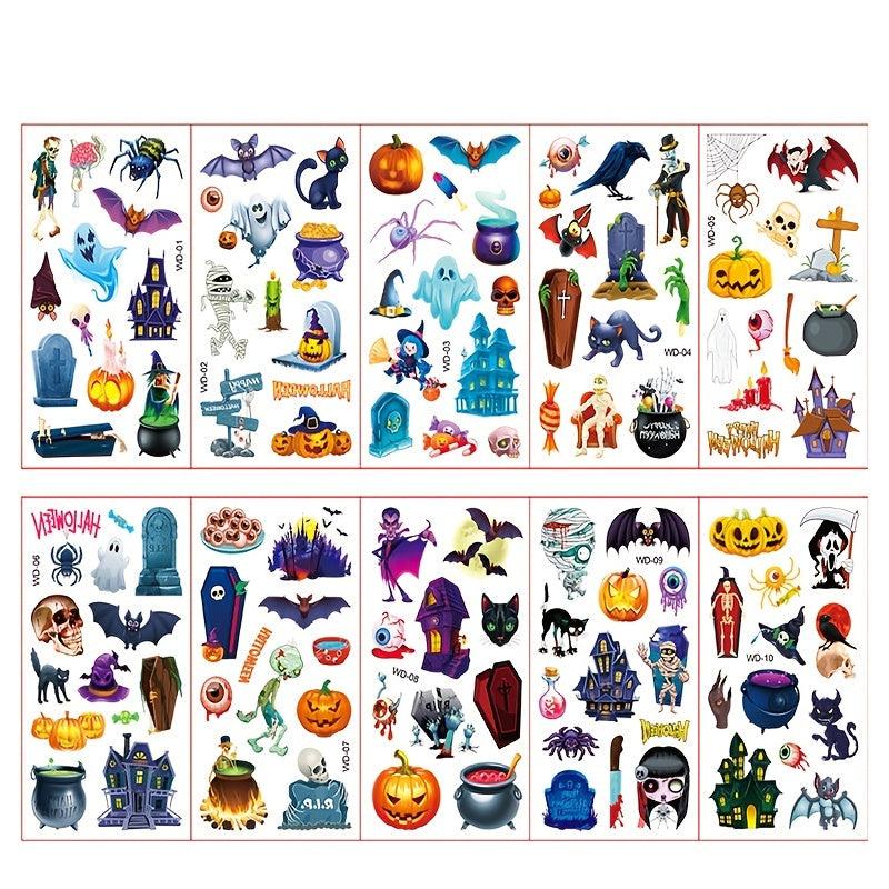 30pcs Kids Halloween Tattoo Stickers, Funny Temporary Cartoon Tattoos
