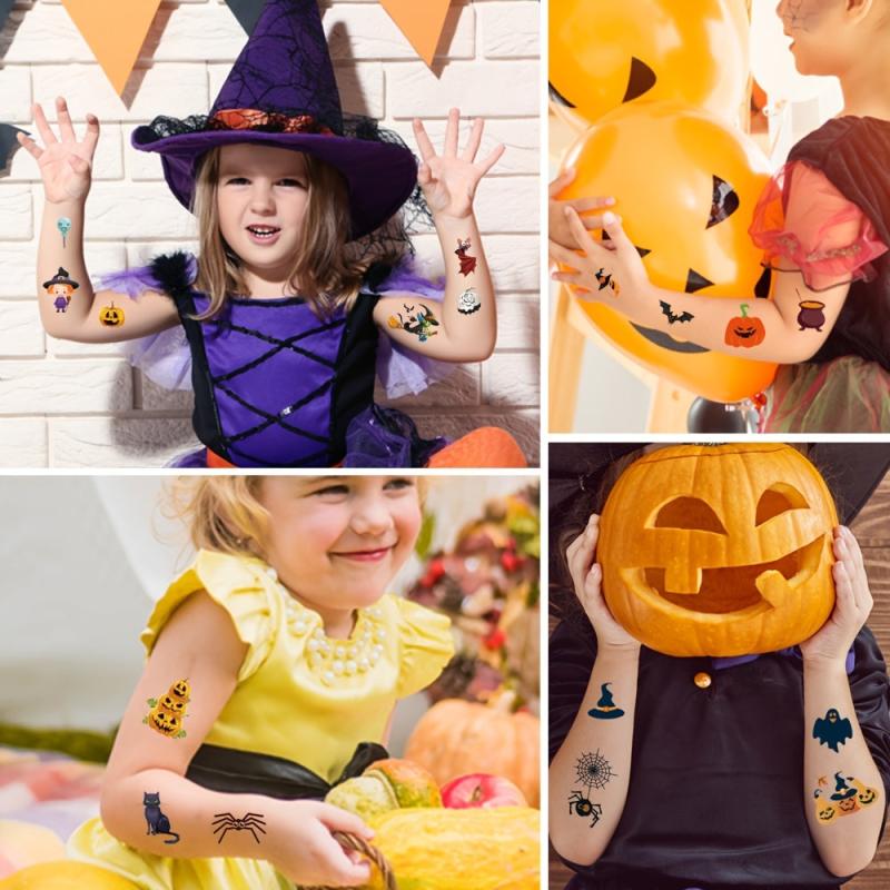 30pcs Kids Halloween Tattoo Stickers, Funny Temporary Cartoon Tattoos
