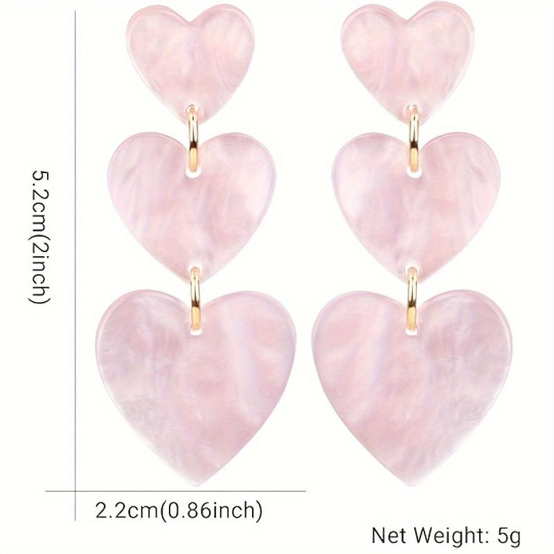 Love Heart Dangle Earrings Pink & Red for Women