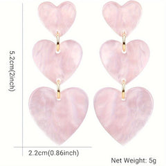 Love Heart Dangle Earrings Pink & Red for Women