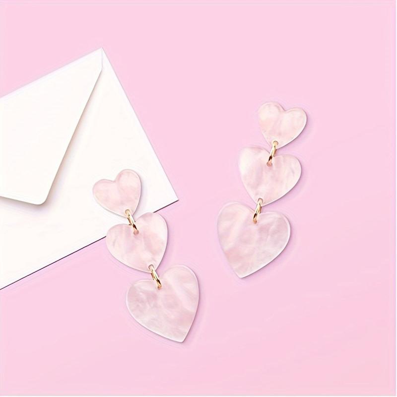 Love Heart Dangle Earrings Pink & Red for Women