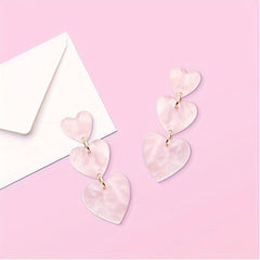 Love Heart Dangle Earrings Pink & Red for Women
