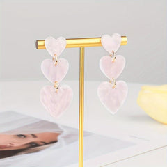 Love Heart Dangle Earrings Pink & Red for Women