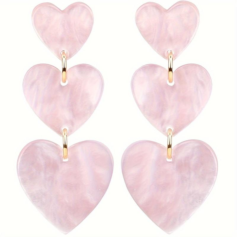 Love Heart Dangle Earrings Pink & Red for Women