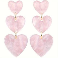 Love Heart Dangle Earrings Pink & Red for Women