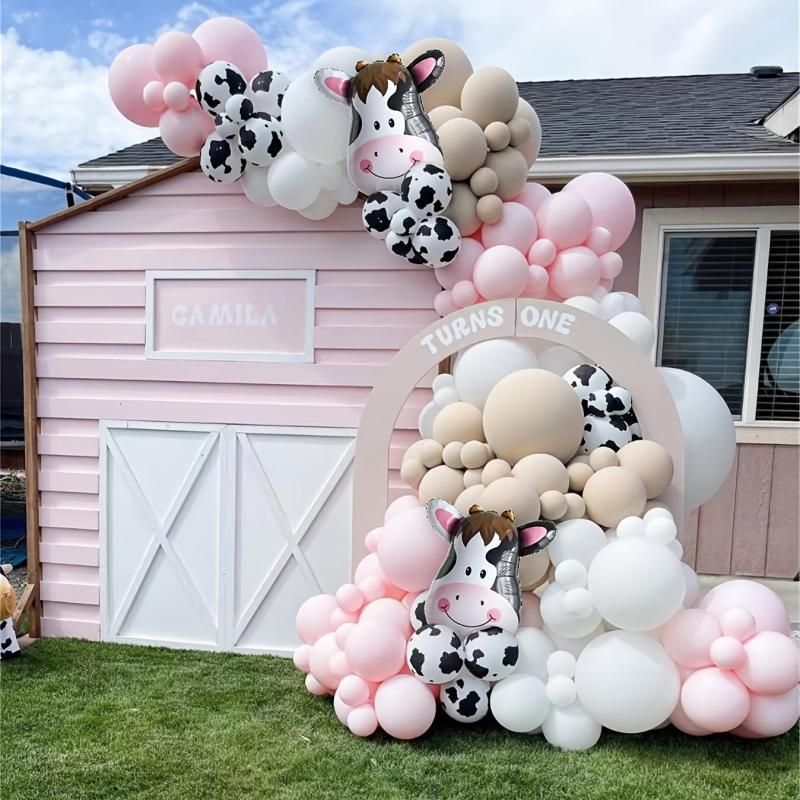 134pcs Farm Animal Cow Print Balloons with Pastel Yellow Balloons