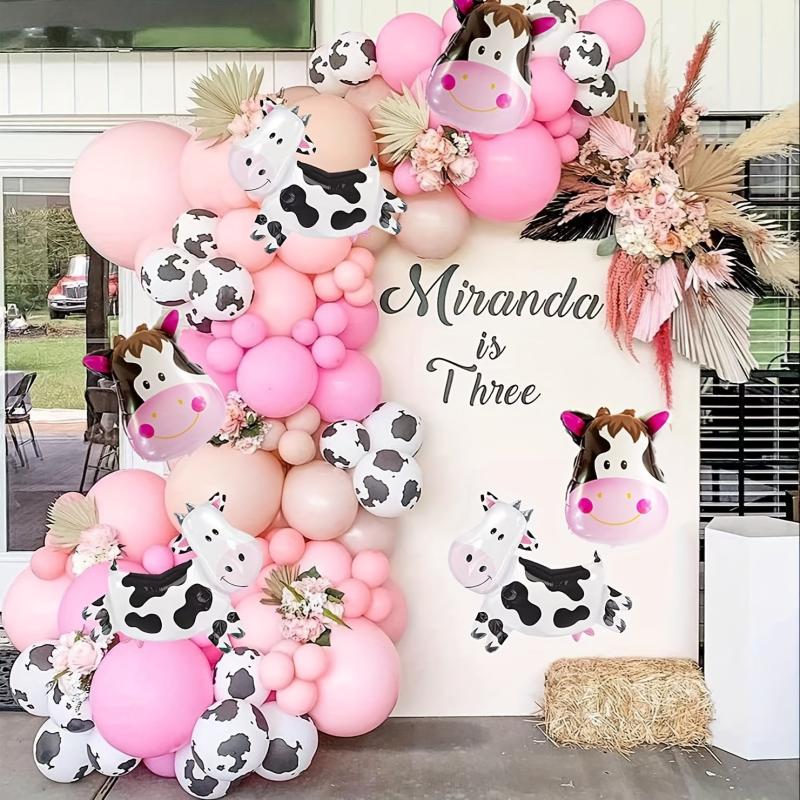 134pcs Farm Animal Cow Print Balloons with Pastel Yellow Balloons