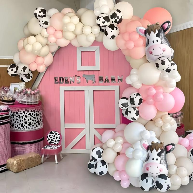 134pcs Farm Animal Cow Print Balloons with Pastel Yellow Balloons
