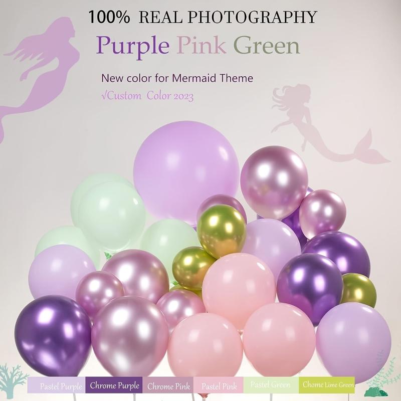 Mermaid Balloon Garland Kit Purple Pink Aqua Green Balloons & Bubble