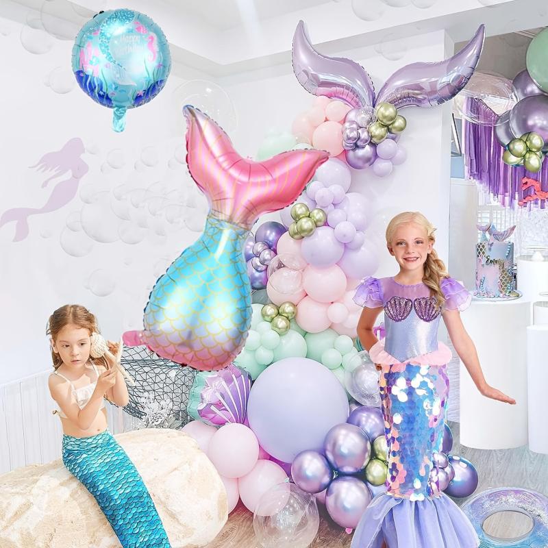 Mermaid Balloon Garland Kit Purple Pink Aqua Green Balloons & Bubble