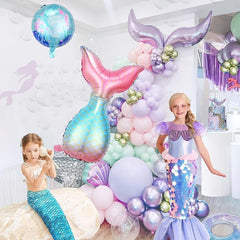 Mermaid Balloon Garland Kit Purple Pink Aqua Green Balloons & Bubble