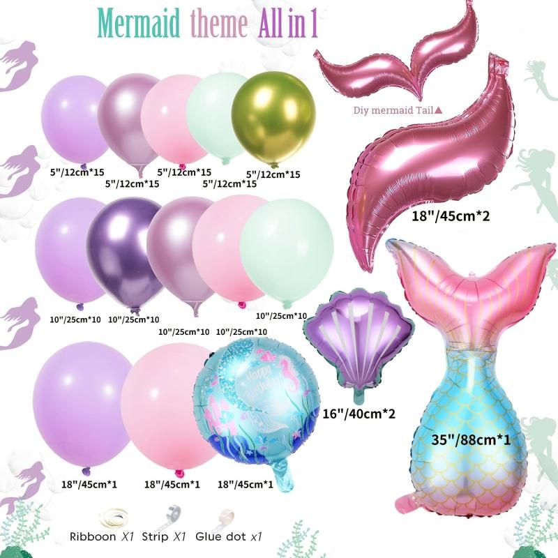 Mermaid Balloon Garland Kit Purple Pink Aqua Green Balloons & Bubble