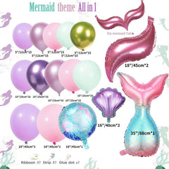 Mermaid Balloon Garland Kit Purple Pink Aqua Green Balloons & Bubble