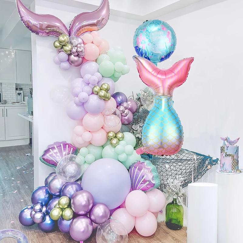 Mermaid Balloon Garland Kit Purple Pink Aqua Green Balloons & Bubble