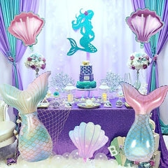 Mermaid Tail Balloons Seashell Foil Balloon Set Under The Sea Theme Birthday