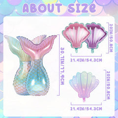 Mermaid Tail Balloons Seashell Foil Balloon Set Under The Sea Theme Birthday