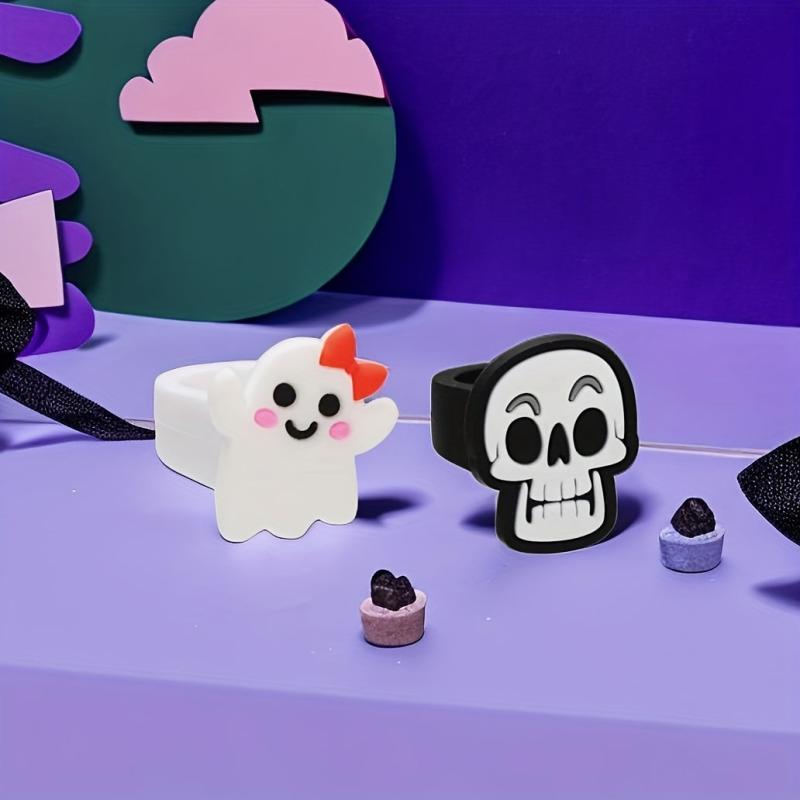 6pcs Halloween Rings for Children Witch Pumpkin Ghost Skull Finger Rings