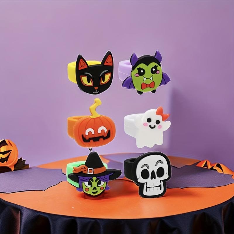 6pcs Halloween Rings for Children Witch Pumpkin Ghost Skull Finger Rings