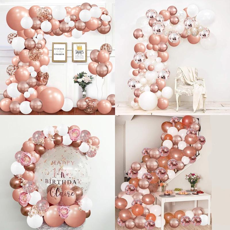 138pcs Rose Golden Balloon Arch Kit For Birthday Wedding Party