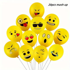 20pcs Yellow Smile Face Balloons with Expressions for Party