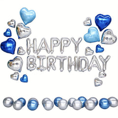 45pcs Silvery Happy Birthday Balloon Set Pink Golden 45 72 Cm Love Balloon