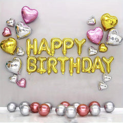 45pcs Silvery Happy Birthday Balloon Set Pink Golden 45 72 Cm Love Balloon