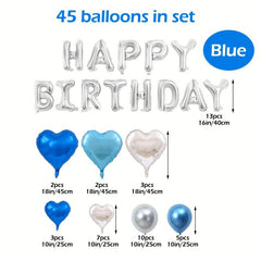 45pcs Silvery Happy Birthday Balloon Set Pink Golden 45 72 Cm Love Balloon