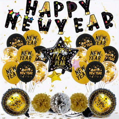24pcs Year Balloon Set Year Banner Round Latex Balloons Year Party Decoration