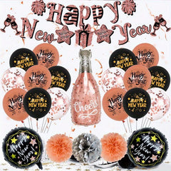 24pcs Year Balloon Set Year Banner Round Latex Balloons Year Party Decoration