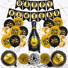 24pcs Year Balloon Set Year Banner Round Latex Balloons Year Party Decoration