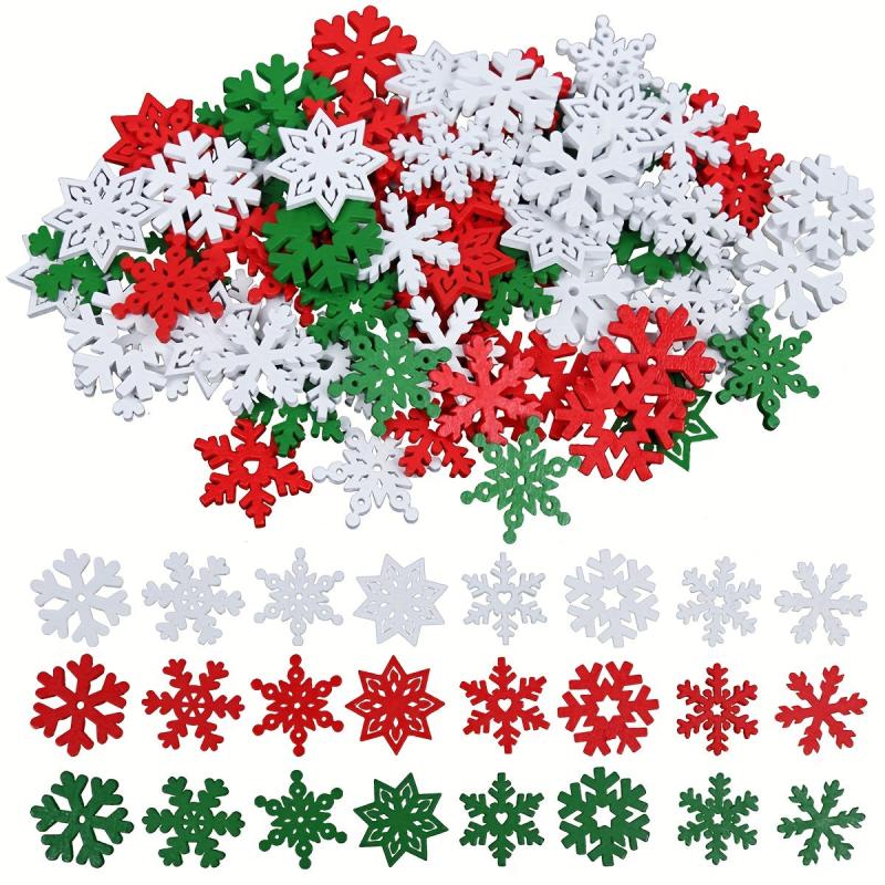 50pcs Red Green Snowflake Wood Chips Christmas Confetti