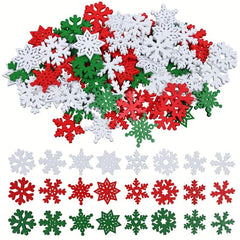 50pcs Red Green Snowflake Wood Chips Christmas Confetti