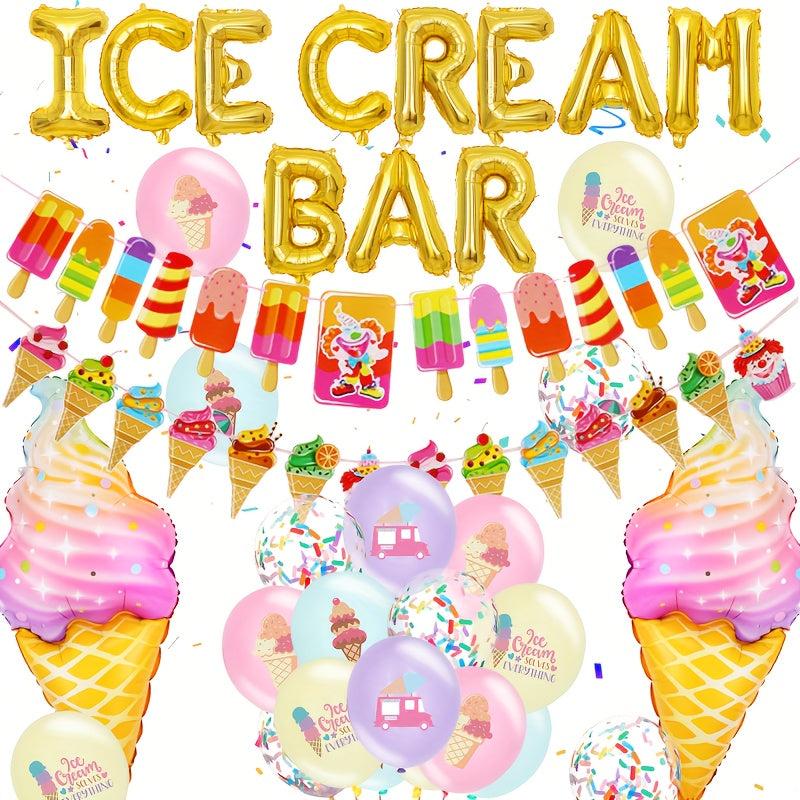 59pcs Ice Cream Party Decorations Large Ice Cream Balloon Summer Sweet Ice Cream