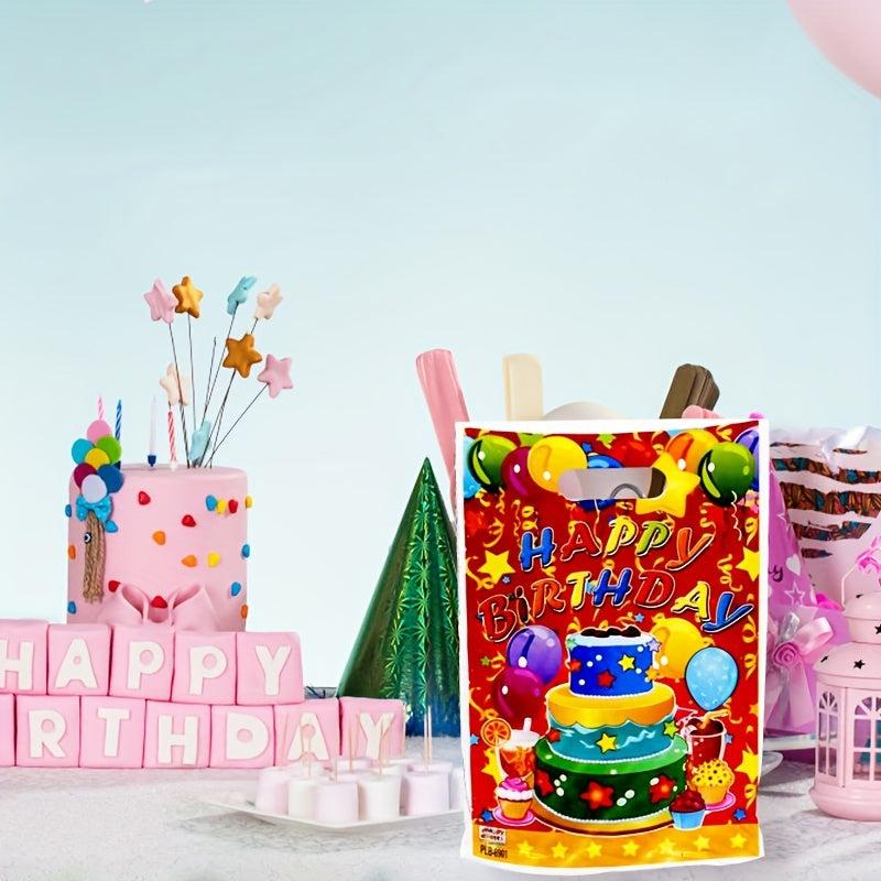 10pcs Happy Birthday Party Plastic Gift Bags - Colorful Printed