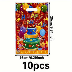 10pcs Happy Birthday Party Plastic Gift Bags - Colorful Printed